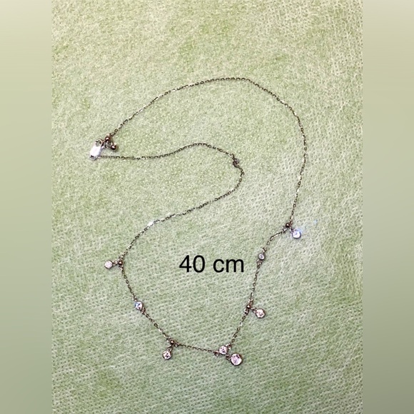 925 Sterling Silver Jewelry - Delicate Crystals Choker Necklace - 925 Silver. 16 inches